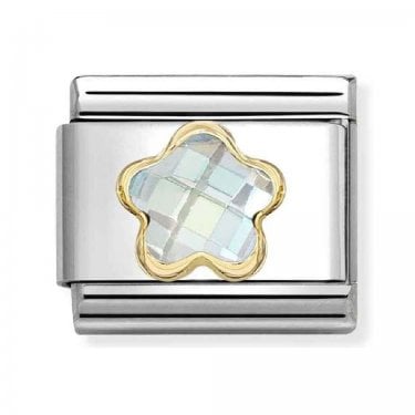 Nomination White CZ Flower Yellow Gold Charm
