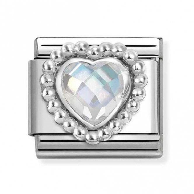 Nomination  White CZ Heart with Beaded Dot Trim Silver Shine Charm