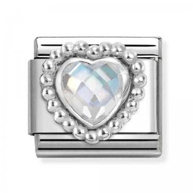 Nomination White CZ Heart with Beaded Dot Trim Silver Shine Charm