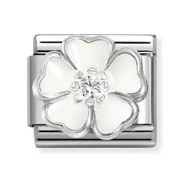 Nomination  White Enamel CZ Flower Silver Shine Charm