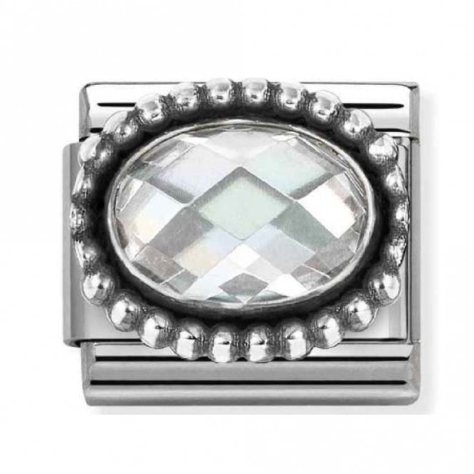 Nomination  White Faceted CZ Oval with Beaded Dot Trim Silver Shine Charm