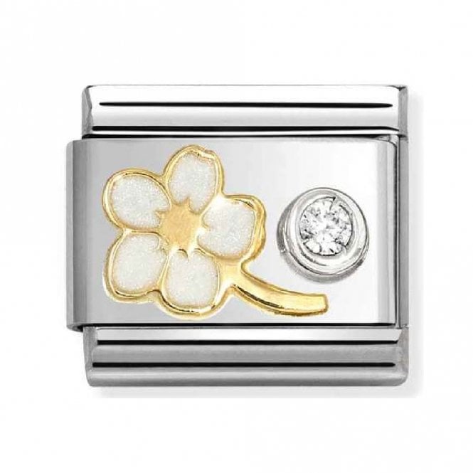Nomination  White Flower with CZ Gold & Silver Charm
