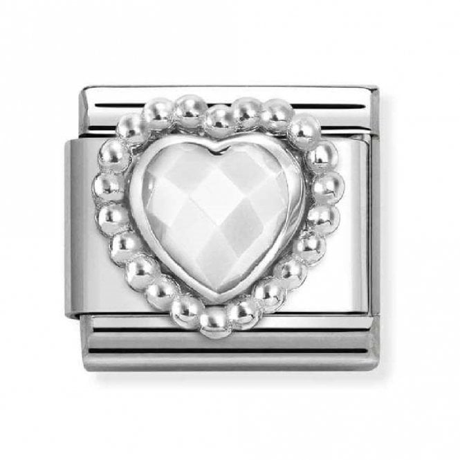 Nomination  White Opal CZ Heart with Beaded Dot Trim Silver Shine Charm