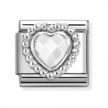 Nomination White Opal CZ Heart with Beaded Dot Trim Silver Shine Charm