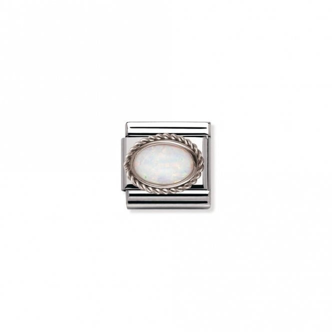 Nomination  White Opal Oval with Trim Stone Silver Shine