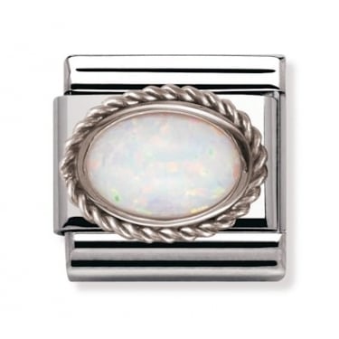Nomination White Opal Oval with Trim Stone Silver Shine