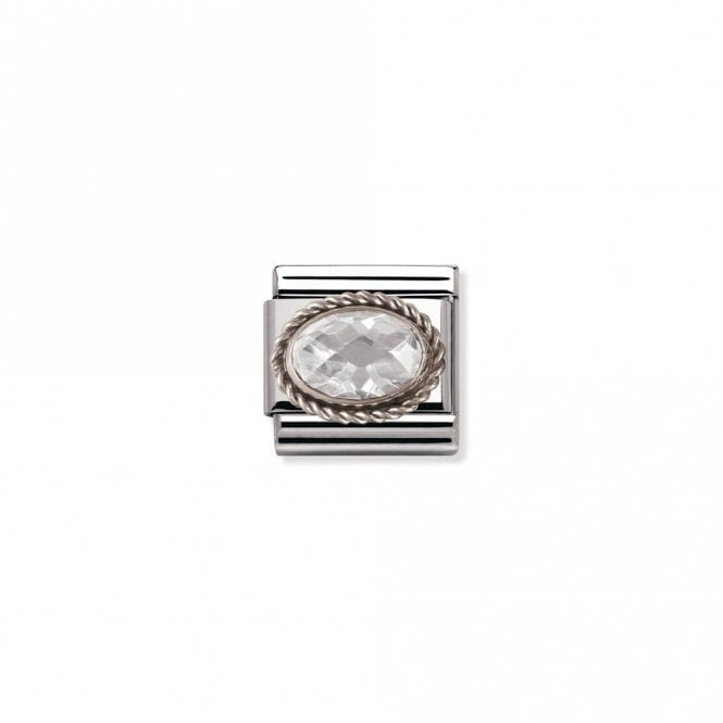 Nomination  White Oval Stone with Trim Silver Shine
