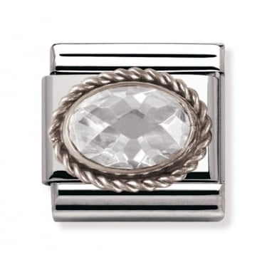 Nomination White Oval Stone with Trim Silver Shine
