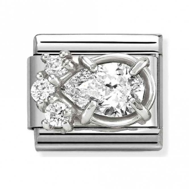 Nomination  White Pear Drop with White Round CZ Stones Silver Shine Charm