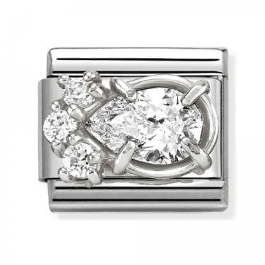 Nomination White Pear Drop with White Round CZ Stones Silver Shine Charm