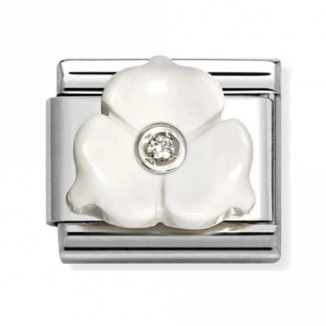 Nomination  White Resin 3 Petal Flower with White CZ Centre Silver Shine Charm