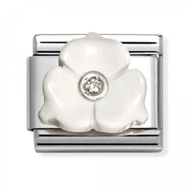 Nomination White Resin 3 Petal Flower with White CZ Centre Silver Shine Charm