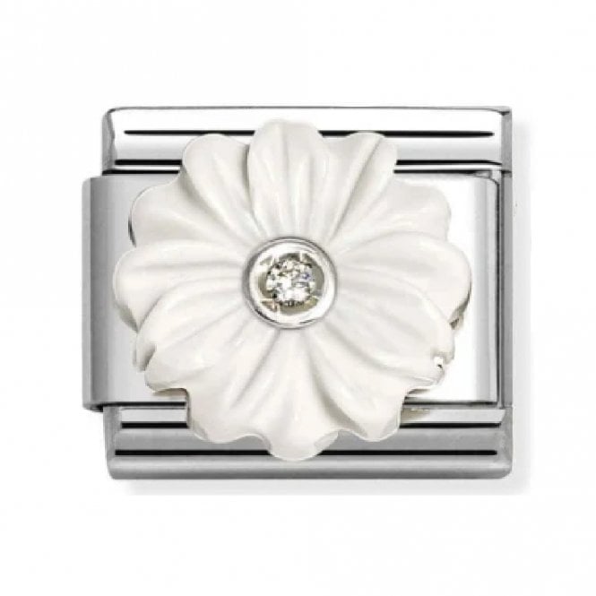 Nomination  White Resin Flower with White CZ Centre Silver Shine Charm