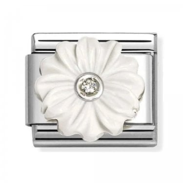 Nomination White Resin Flower with White CZ Centre Silver Shine Charm