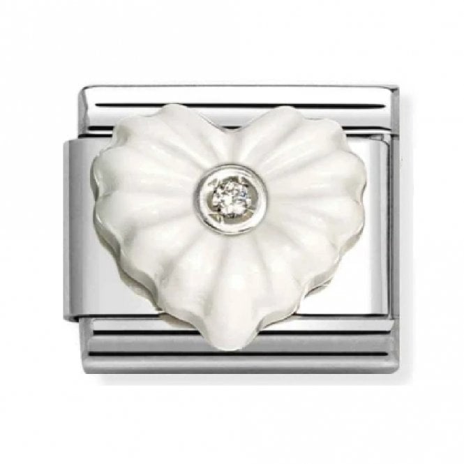 Nomination  White Resin Heart with White CZ Centre Silver Shine Charm