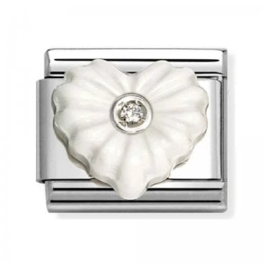 Nomination White Resin Heart with White CZ Centre Silver Shine Charm