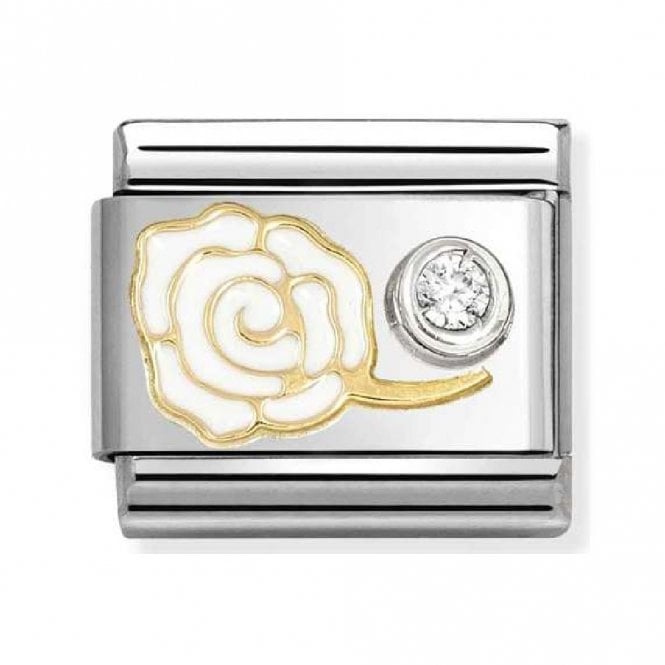 Nomination  White Rose with CZ Gold & Silver Charm