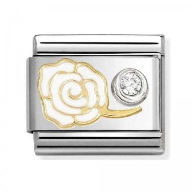 Nomination White Rose with CZ Gold & Silver Charm