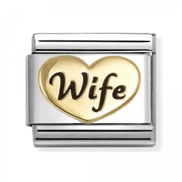 Nomination Wife Heart Black Writing Yellow Gold Charm