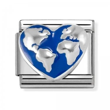 Nomination World Map Heart Silver Shine Charm