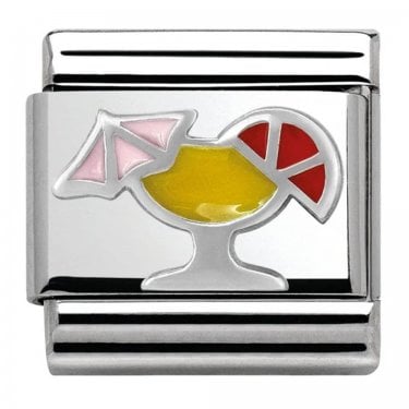 Nomination Yellow Cocktail with Pink and Red Umbrella Silver Shine