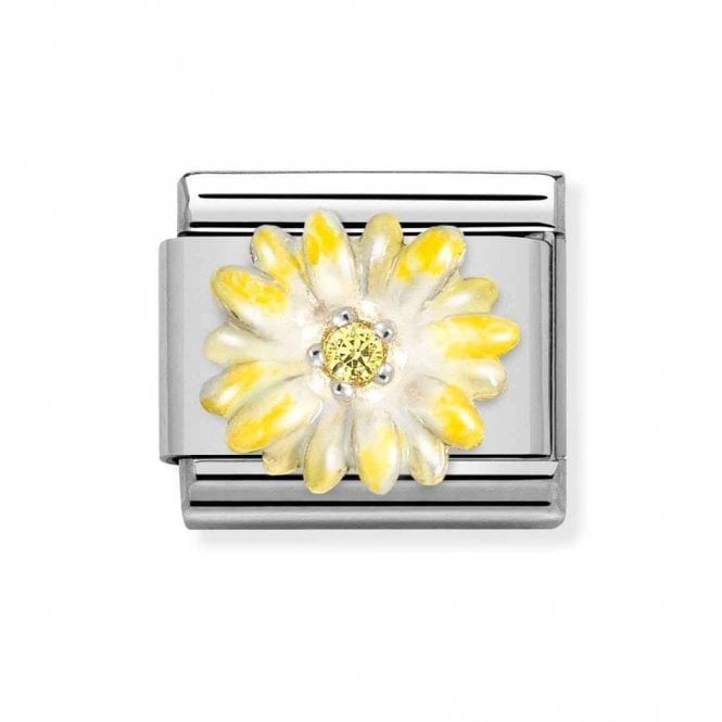 Nomination  Yellow Flower with Yellow CZ Stone Silver Shine Charm