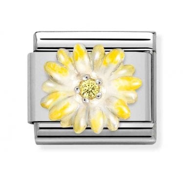 Nomination Yellow Flower with Yellow CZ Stone Silver Shine Charm