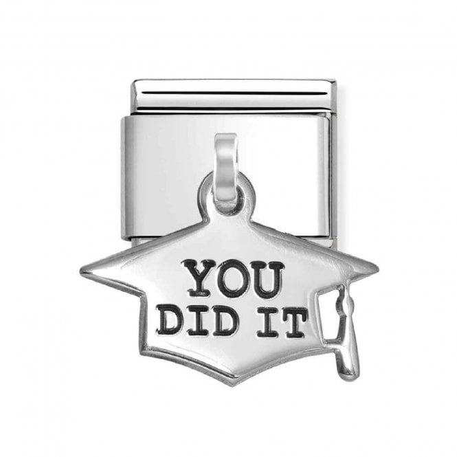 Nomination  You Did It Hanging Graduation Hat Silver Shine Charm