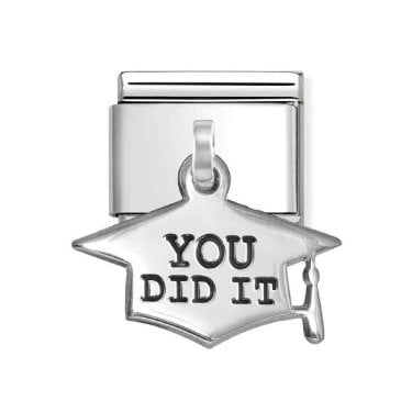 Nomination You Did It Hanging Graduation Hat Silver Shine Charm
