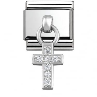 Nomintion Hanging CZ Cross Silver Shine