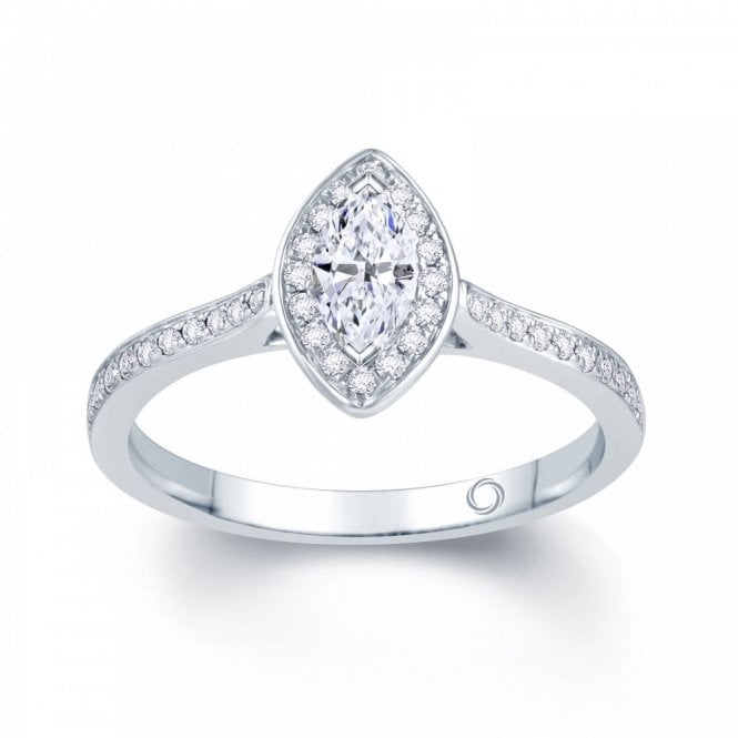 Faith Diamonds Palladium 0.45ct Total Marquise Cut Centre with Round Brilliant Halo Diamond Ring