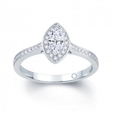 Palladium 0.45ct Total Marquise Cut Centre with Round Brilliant Halo Diamond Ring