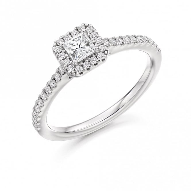 Faith Diamonds Palladium 0.50ct Total Princess Cut & Round Brilliant Halo Diamond Ring