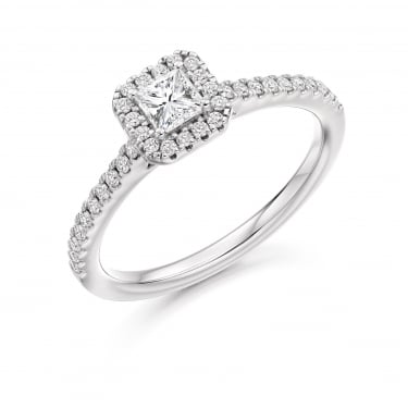 Palladium 0.50ct Total Princess Cut & Round Brilliant Halo Diamond Ring