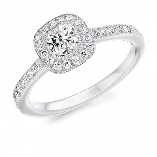 Faith Diamonds Palladium 0.63ct Total Round Brilliant Cushion Cut Diamond Halo Ring 