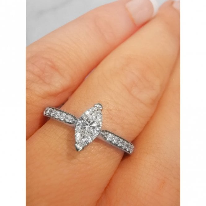Faith Diamonds Palladium 0.65ct Marquise Solitaire with Round Brilliant Shoulders Diamond Ring