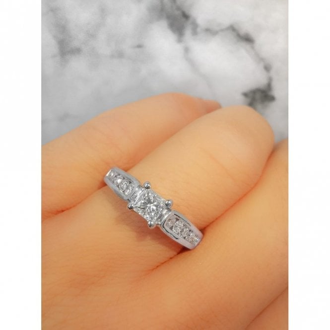Faith Diamonds Palladium 0.65ct Princess Cut Solitaire with Round Brilliant Diamond Shoulders Ring