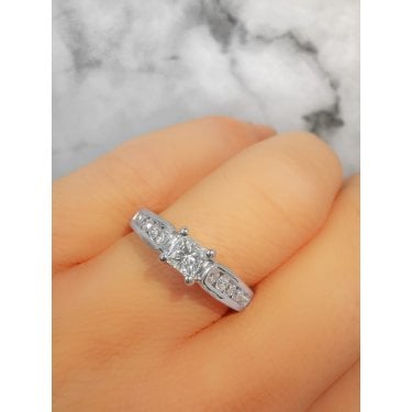 Palladium 0.65ct Princess Cut Solitaire with Round Brilliant Diamond Shoulders Ring