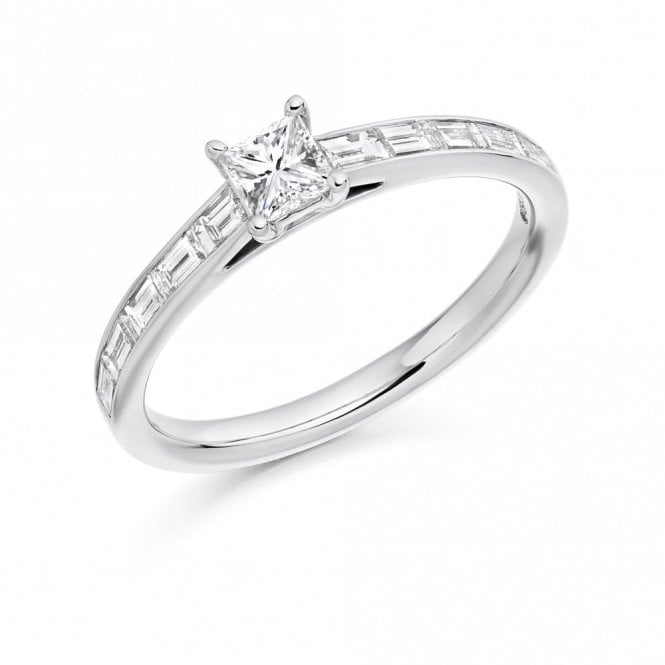 Faith Diamonds Palladium 0.72ct Total Princess Cut & Baguette Cut Diamond Ring 