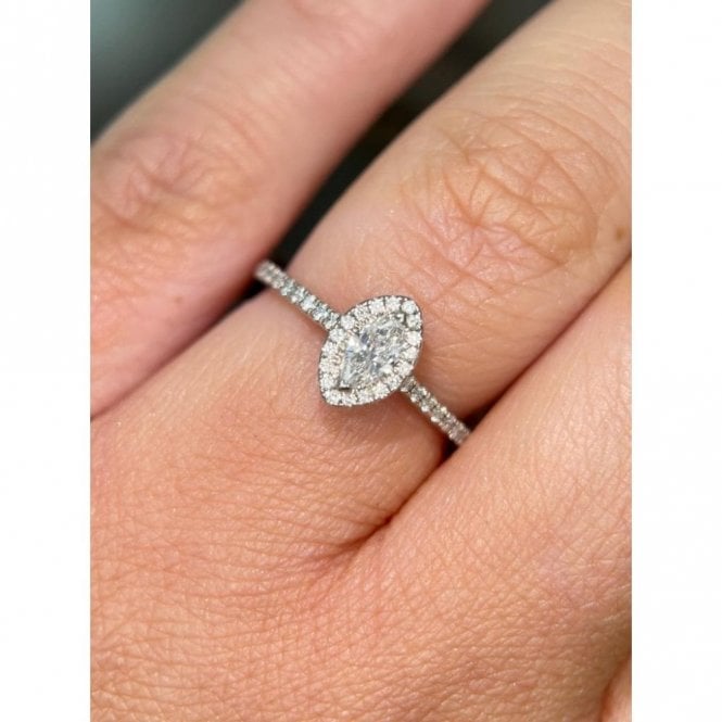 Faith Diamonds Palladium Total 0.56ct Marquise Cut Centre with Single Halo Diamond Shoulders Ring