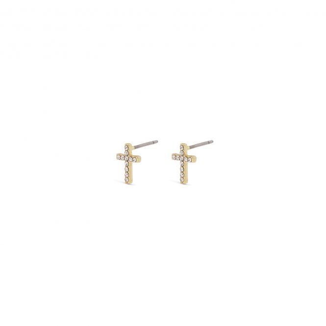 Pilgrim  Clara Crystal Cross Gold Tone Stud Earrings 0.9cm 