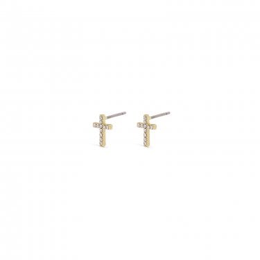 Pilgrim Clara Crystal Cross Gold Tone Stud Earrings 0.9cm 