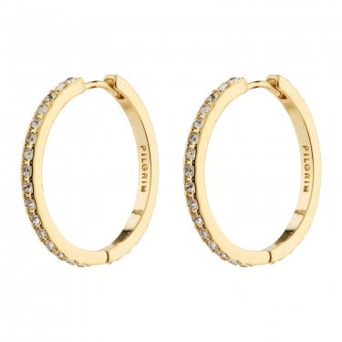 Pilgrim Ebna Crystal Maxi Gold Tone Hoop Earrings 2.6cm