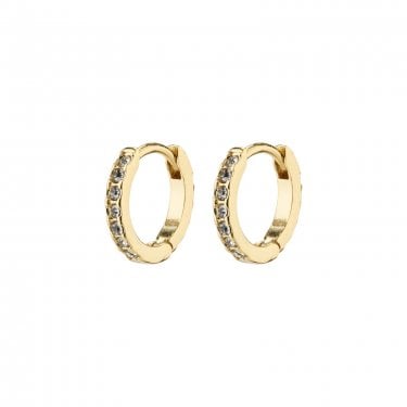Pilgrim Ebna Crystal Mini Huggie Gold Tone Hoop Earrings 1cm 