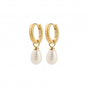 Pilgrim Elliana Freshwater Pearl Gold Tone Hoop Drop Earrings 2.3cm
