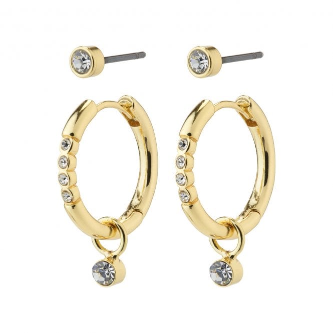 Pilgrim  Elna 2-in-1 Crystal Gold Tone Earrings 0.4cm, 2cm   