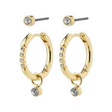 Pilgrim Elna 2-in-1 Crystal Gold Tone Earrings 0.4cm, 2cm   