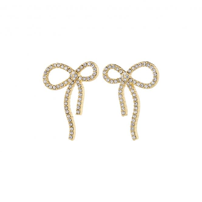 Pilgrim  Jolanta Crystal Bow Gold Tone Stud Earrings 2.4cm   