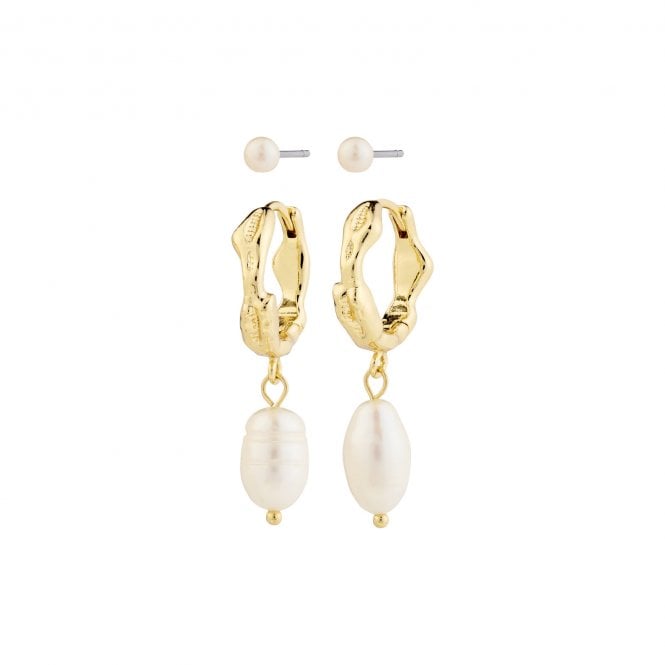 Pilgrim  Jonne 2-in-1 Pearl Gold Tone Earrings 0.3cm, 3.2cm   