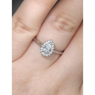 Platinum 0.40ct Total Pear Cut Centre with Single Halo Diamond Ring
